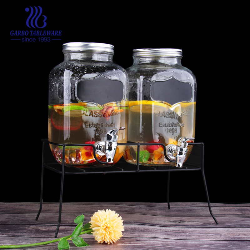 3500ml Beverage Juice Wine Drinking Glass Dispenser Set with Tap Stand Large Capacity Party Drinking Clear Glass Juice Dispenser