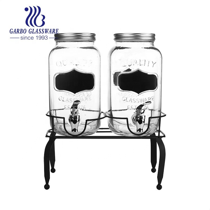 3500ml Beverage Juice Wine Drinking Glass Dispenser Set with Tap Stand Large Capacity Party Drinking Clear Glass Juice Dispenser