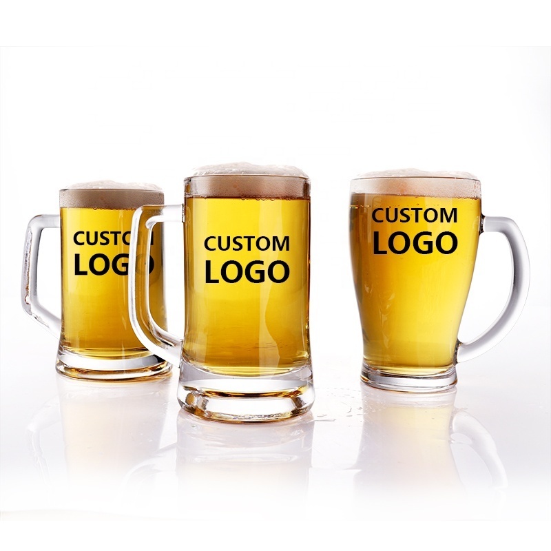 factory wholesale cheap price drinking glassware custom logo beer mug glass steins mug 18oz large glass beer mugs with handle