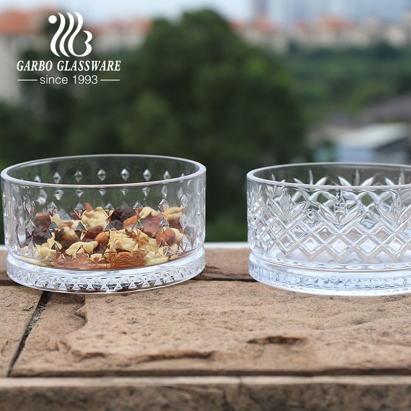 Top Seller Turkish Design Glass Bowl Popular Engraving Glass Nut Salad Bowl 4.5inch 460ml High White Clear Embossed Salad Bowl