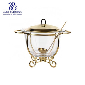 Wholesale factory direct other hotel restaurant supplies food warmer set round display hot pot with lid and spoon golden silver