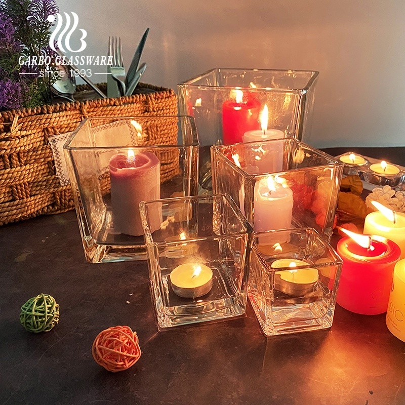 Wholesale Empty Clear glass votive candle holder square pillar candle holder for home decor