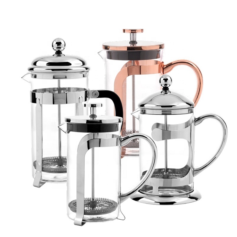 High borosilicate glass french press silver ABS handle stainless steel lid glass coffee maker with filter glass french press