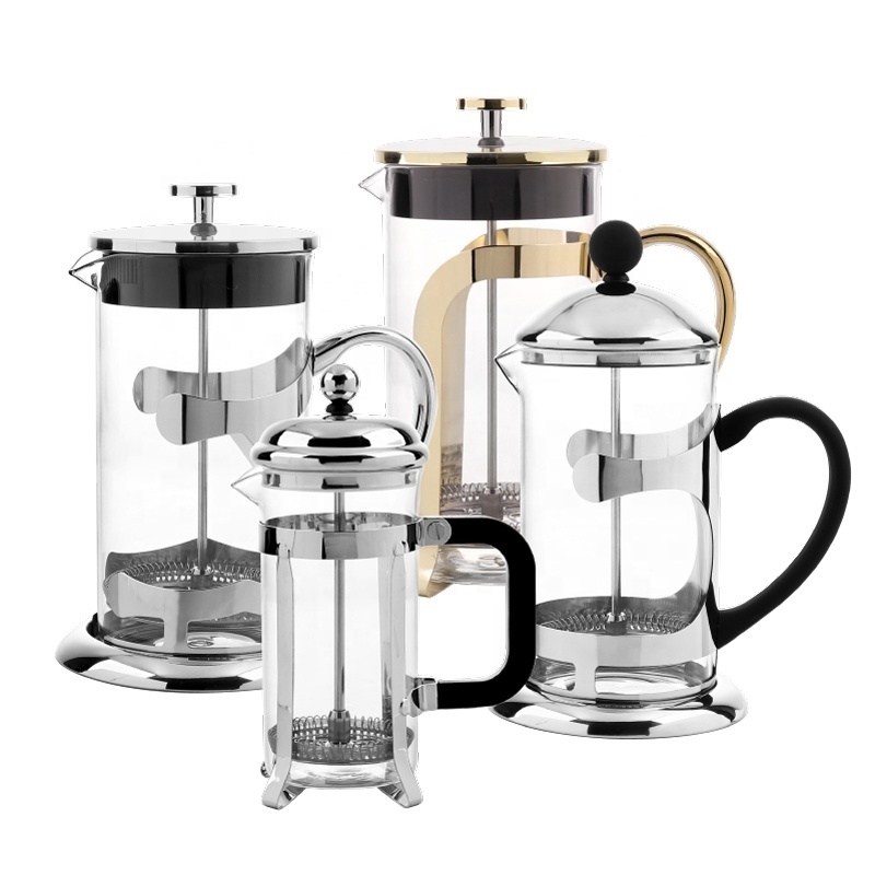 High borosilicate glass french press silver ABS handle stainless steel lid glass coffee maker with filter glass french press