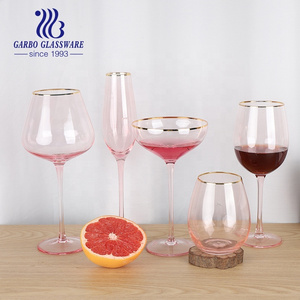 Pink color cocktail glasses gold rim martini glass with stem customized spray colors wine glass goblets for wedding