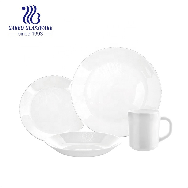 Manufacturer Plate Tableware Daily Use Cheap Heat Resistant dinner plates colorful white opal glassware dinner set for wholesale