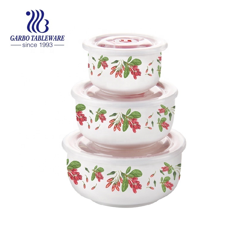 wholesale dinnerware set of 3pcs ceramic bowl set for food storage with customized decal for sale can be customized