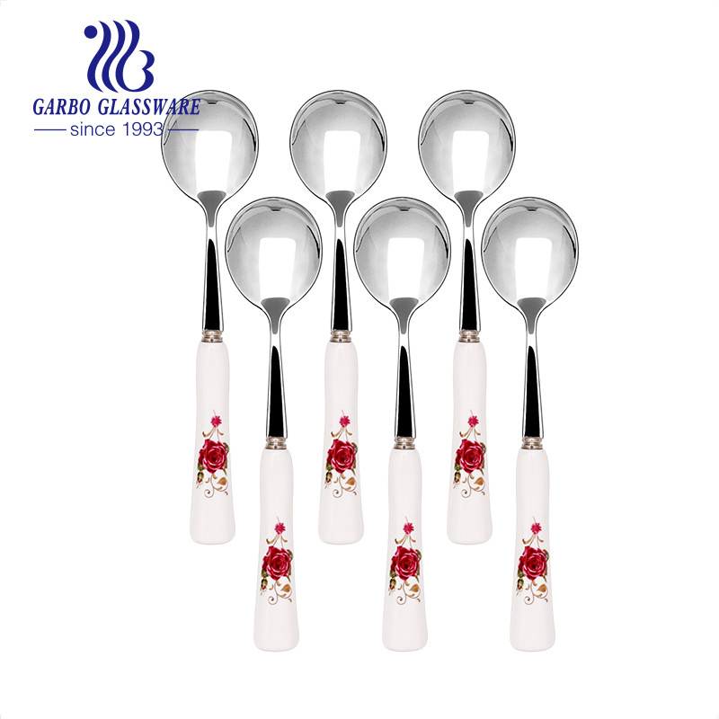 Personalized Kitchen food grade 6 Pieces Stainless Steel dinner Spoon Soup silver Dessert Coffee Custom Spoon