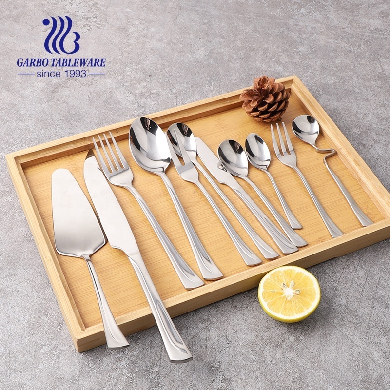 Household utensils high class 18/10 stainless steel cutlery set kitchenware set with wooden case two layer serving tableware set