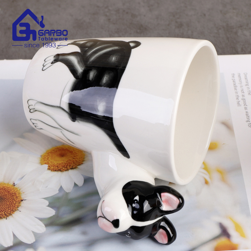 China wholesale tableware 14oz personalized fancy 3D handmade dog design water cup gift souvenir color box porcelain coffee mug