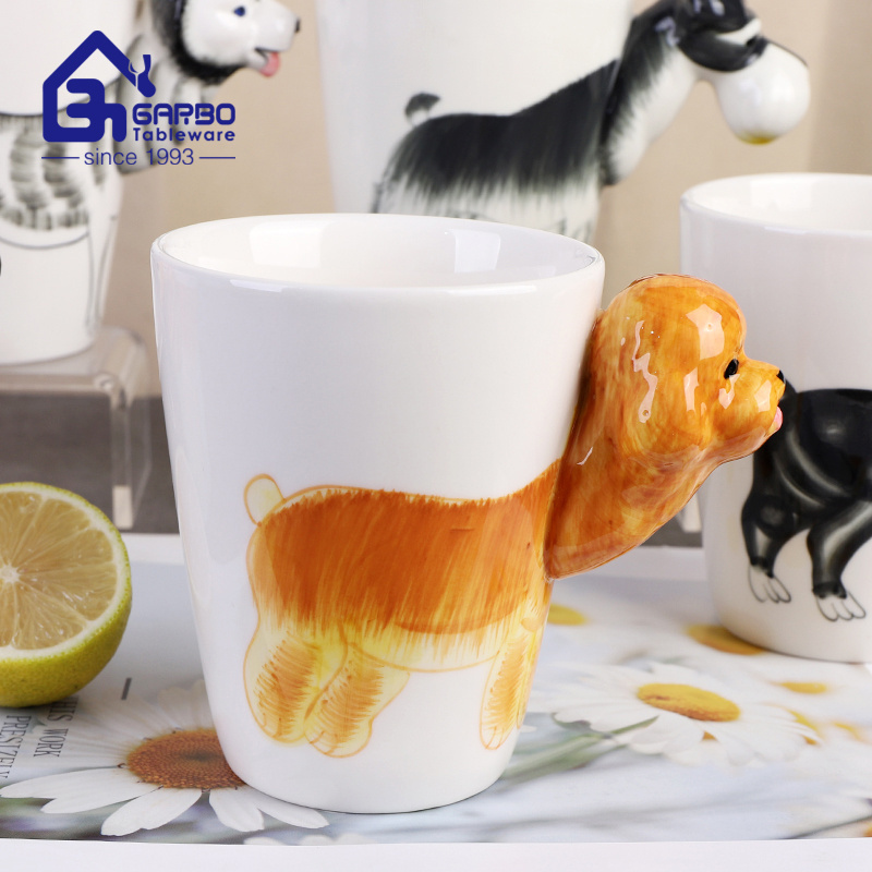 China wholesale tableware 14oz personalized fancy 3D handmade dog design water cup gift souvenir color box porcelain coffee mug