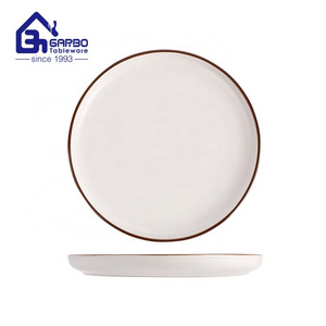 Wholesale bulk cheap price cream color ceramic dinnerware 10" inch vintage stoneware round charger plates in 32pcs dinner set