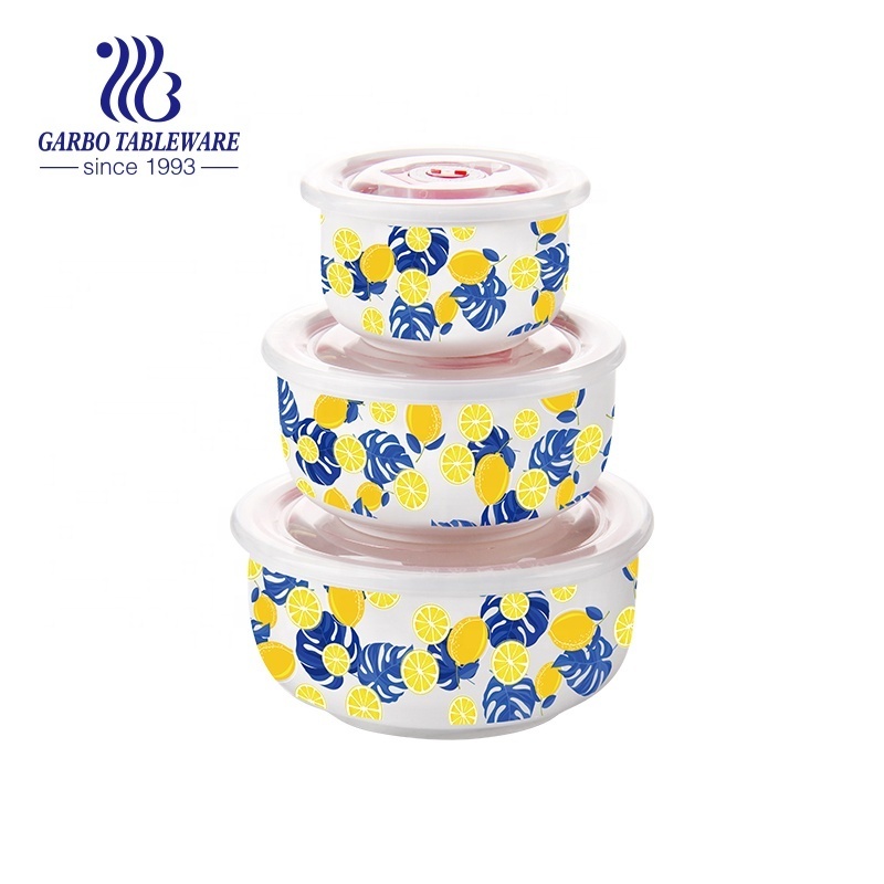 wholesale dinnerware set of 3pcs ceramic bowl set for food storage with customized decal for sale can be customized