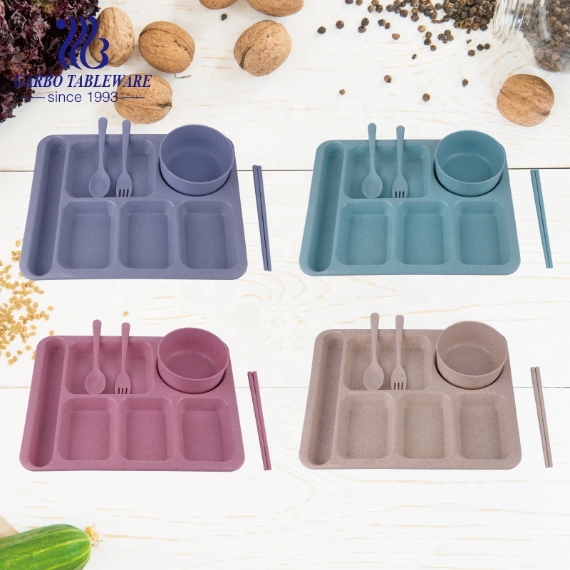 Eco-friendly cheap food grade bowl and plate for children enlightenment custom cup and saucer set plastic wheat straw material