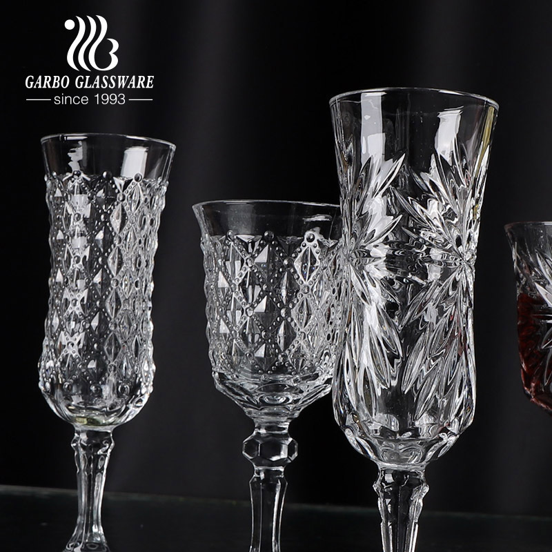 Clear Crystal goblets cups for wine water glass with embossed pattern diamond glass cup stem Vintage Glass Water Wine Goblets