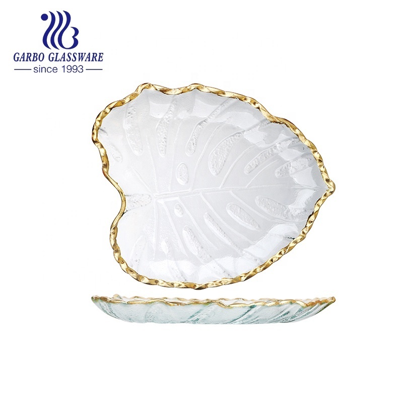 Heart shaped glass serving dish with gold rim for Valentines Day Dessert Plate Trimmed in gold seasonal gift unique glass plates