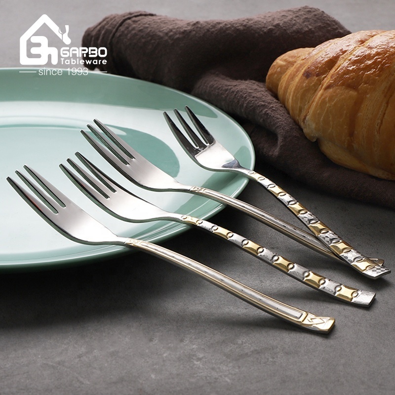 Factory direct sale non-disposable forks custom golden decor individuals stainless steel dinner forks with laser logo for food