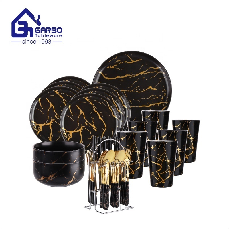 Luxury black marble dinnerware sets 10