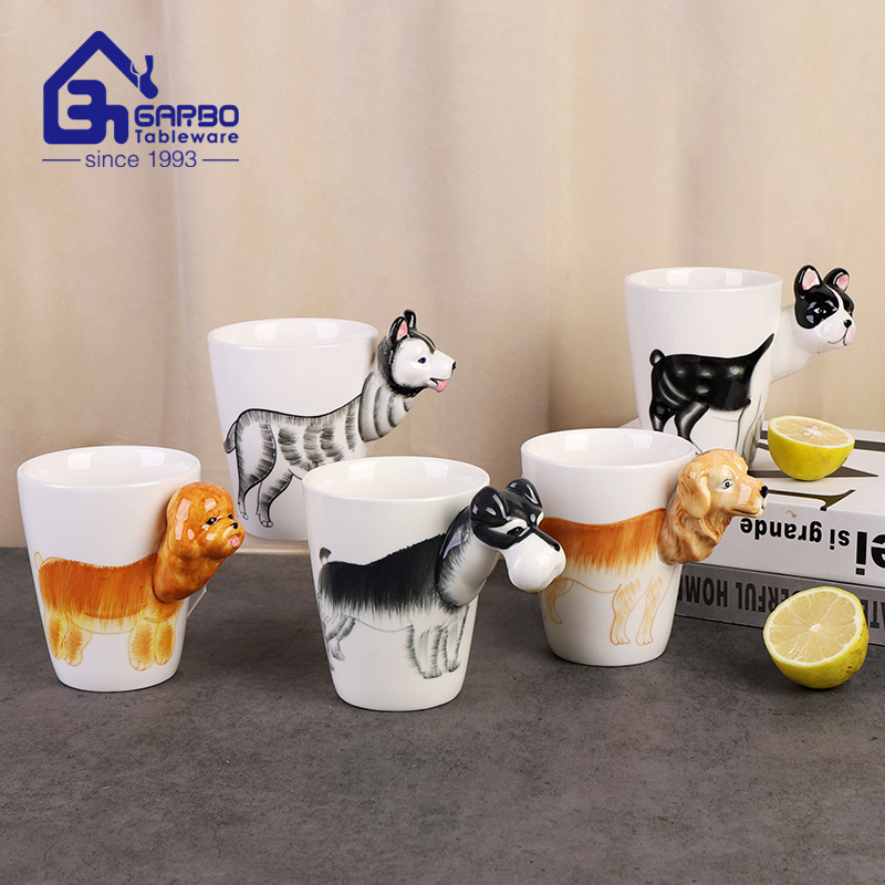 China wholesale tableware 14oz personalized fancy 3D handmade dog design water cup gift souvenir color box porcelain coffee mug