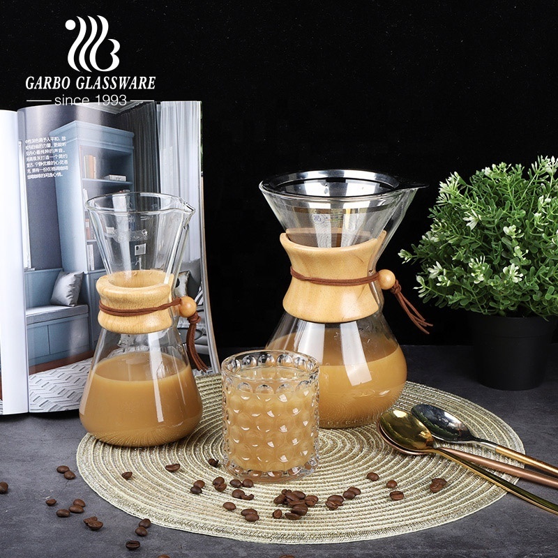 Pour Over Coffee Maker with Bamboo Sleeve Borosilicate Glass Carafe Rust Resistant Stainless Steel Paperless Filter/Dripper