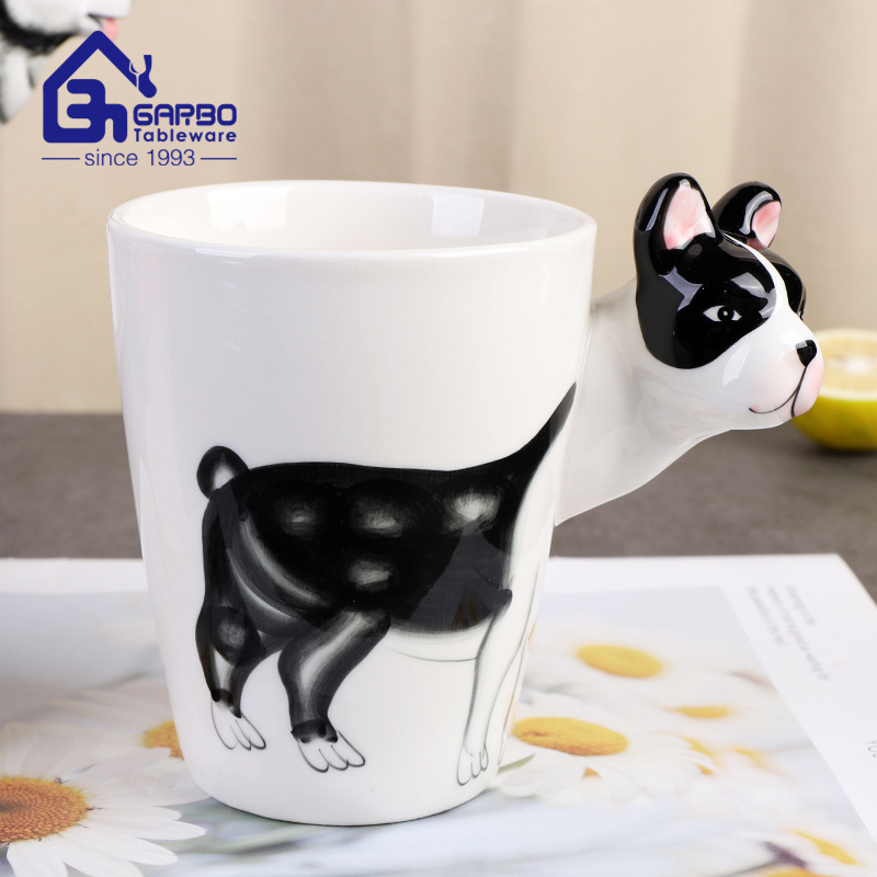 China wholesale tableware 14oz personalized fancy 3D handmade dog design water cup gift souvenir color box porcelain coffee mug