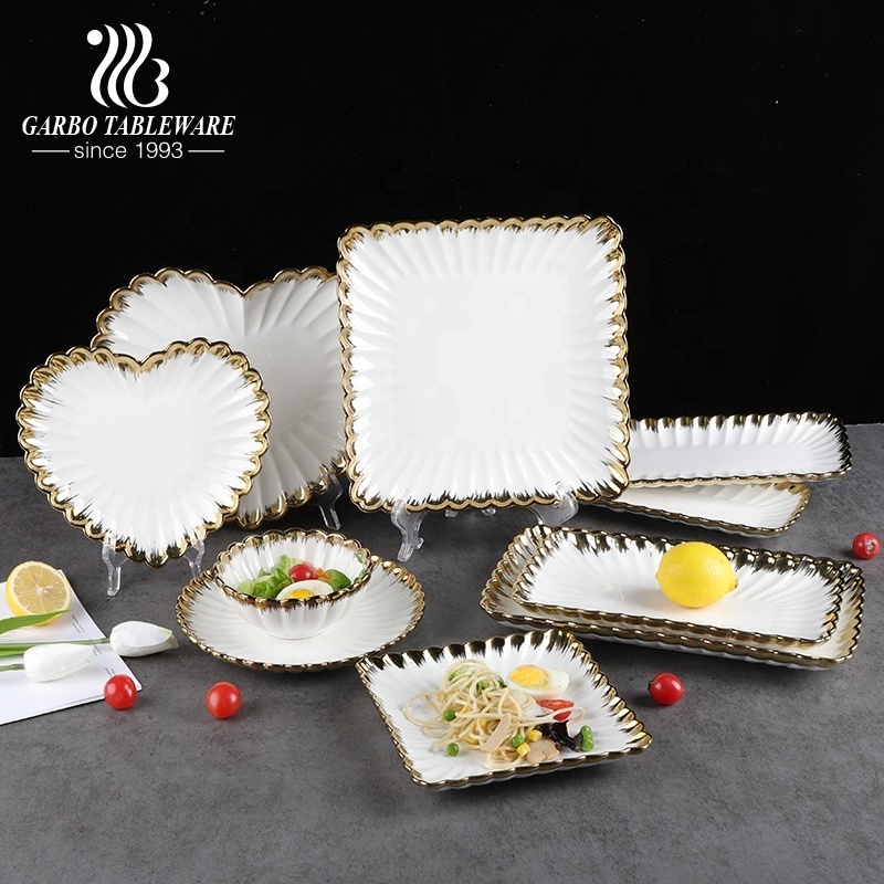 Wholesale factory handmade heart shaped luxury gold rim tableware dinner porcelain plate ceramic dinner serving dish