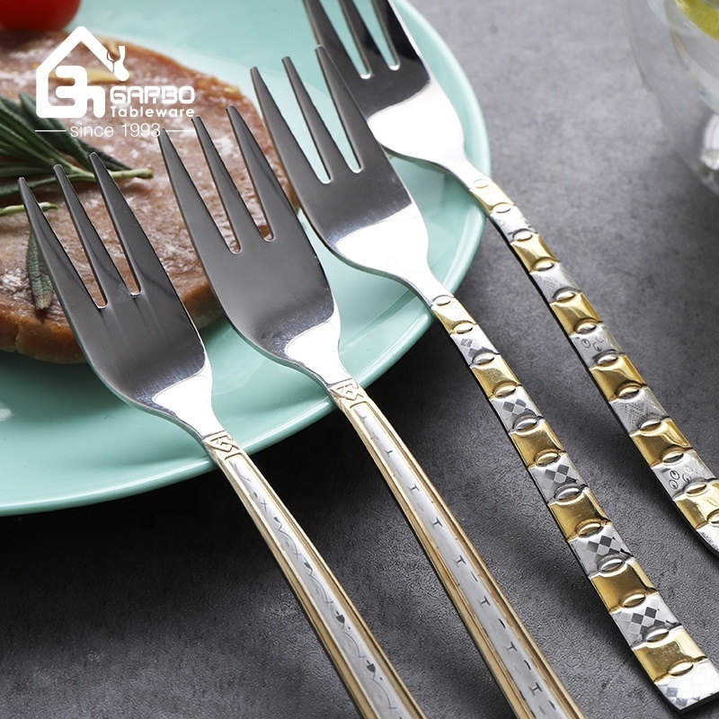 Factory direct sale non-disposable forks custom golden decor individuals stainless steel dinner forks with laser logo for food