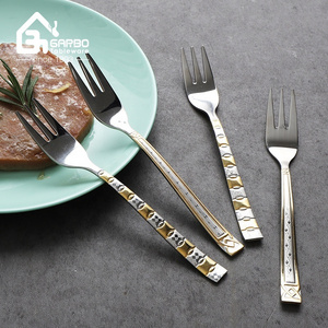 Factory direct sale non-disposable forks custom golden decor individuals stainless steel dinner forks with laser logo for food