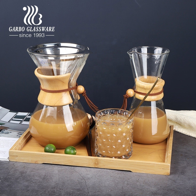 Pour Over Coffee Maker with Bamboo Sleeve Borosilicate Glass Carafe Rust Resistant Stainless Steel Paperless Filter/Dripper