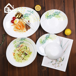 Wholesale opal glass plate set with decal and heat resistant dinner flat plate customized design available 9inch opal glass dish