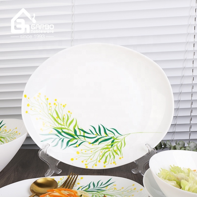 Wholesale opal glass plate set with decal and heat resistant dinner flat plate customized design available 9inch opal glass dish