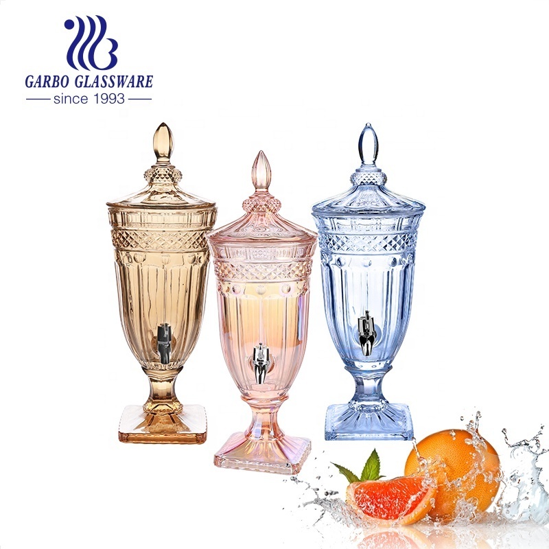 2L South America Popular Strong Glass Beverage Dispenser with Stainless Steel Spigot Free Lemon Water Drink Beverage Dispenser