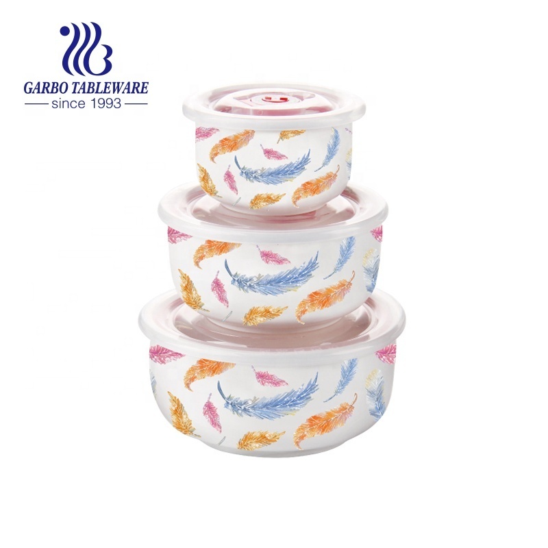 wholesale dinnerware set of 3pcs ceramic bowl set for food storage with customized decal for sale can be customized