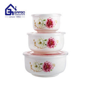 wholesale dinnerware set of 3pcs ceramic bowl set for food storage with customized decal for sale can be customized