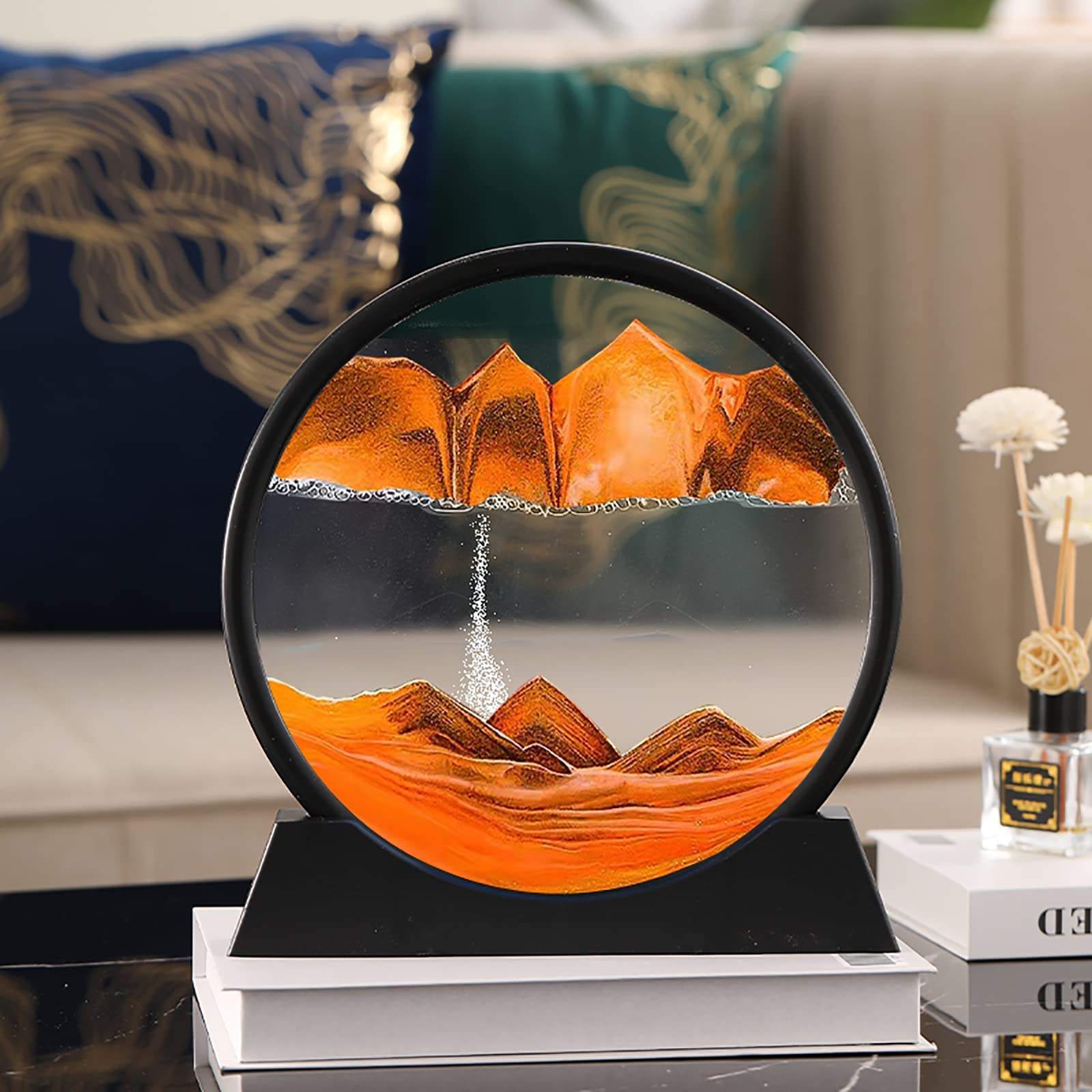 Desktop Decorations Flowing Painting Liquid Sand Art 3d Moving Sand Art Frame Round Glasses Deep Sea Sandscape In Motion Display