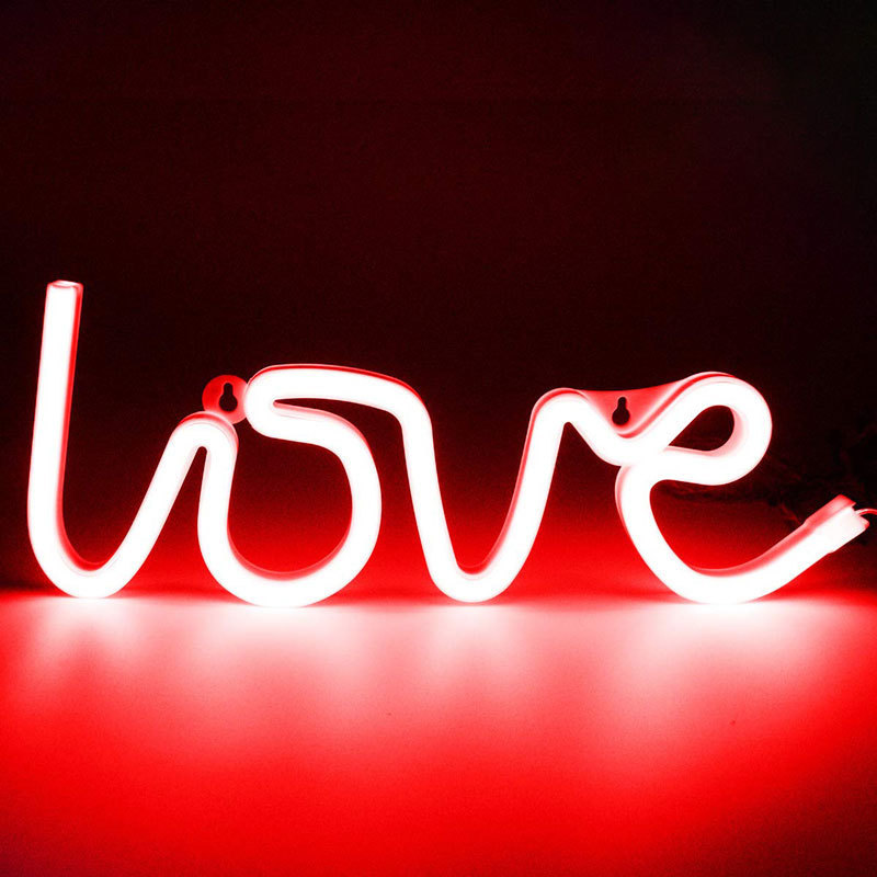 New LED Neon Lights Love Shape Night Light Sign Lamp Battery USB Double Powered Nightlight for Indoor Christmas Wedding Birthday