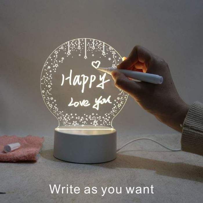 Amazom Hot Sale Free sample DIY Effect Acrylic 3d Decoration Led Illusion Lamp with pen Creative Message Board Night Light