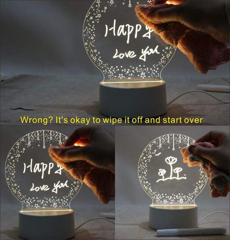 Amazom Hot Sale Free sample DIY Effect Acrylic 3d Decoration Led Illusion Lamp with pen Creative Message Board Night Light