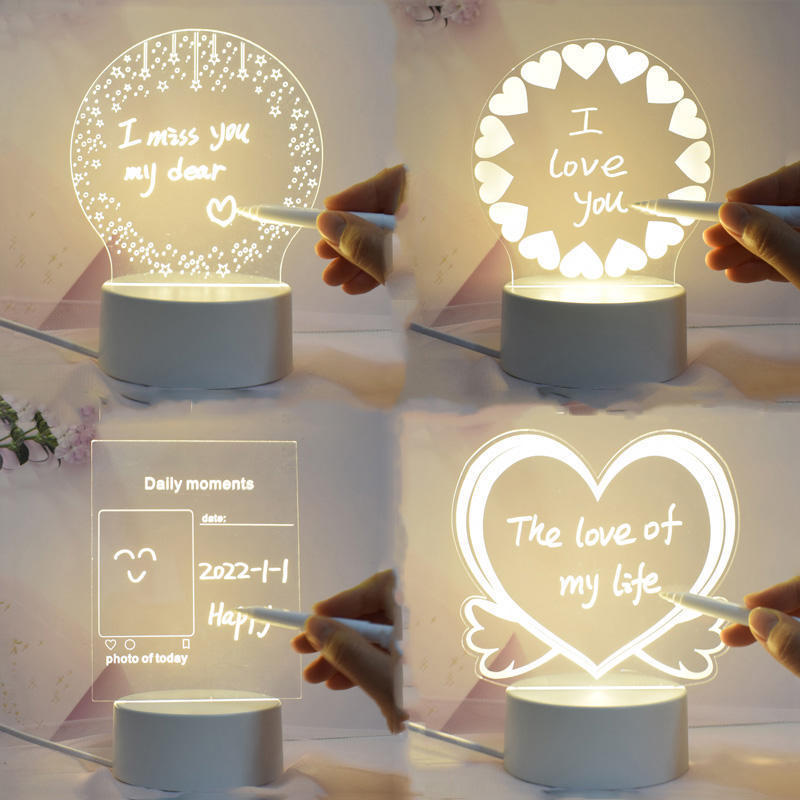 Amazom Hot Sale Free sample DIY Effect Acrylic 3d Decoration Led Illusion Lamp with pen Creative Message Board Night Light