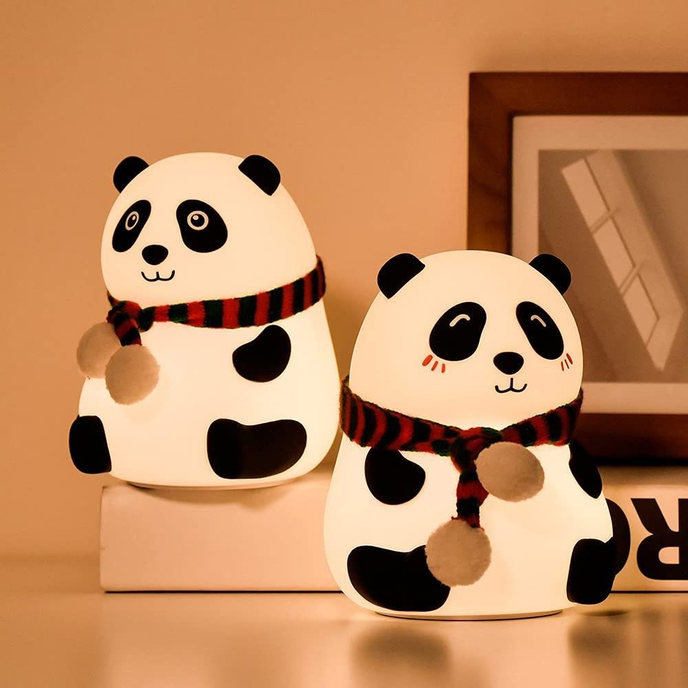 LED Panda Night Light Silicone Children's Nursery Lamp for Toddler Boy Girls Bedroom Timer Auto Shutoff AAA Battery Operated