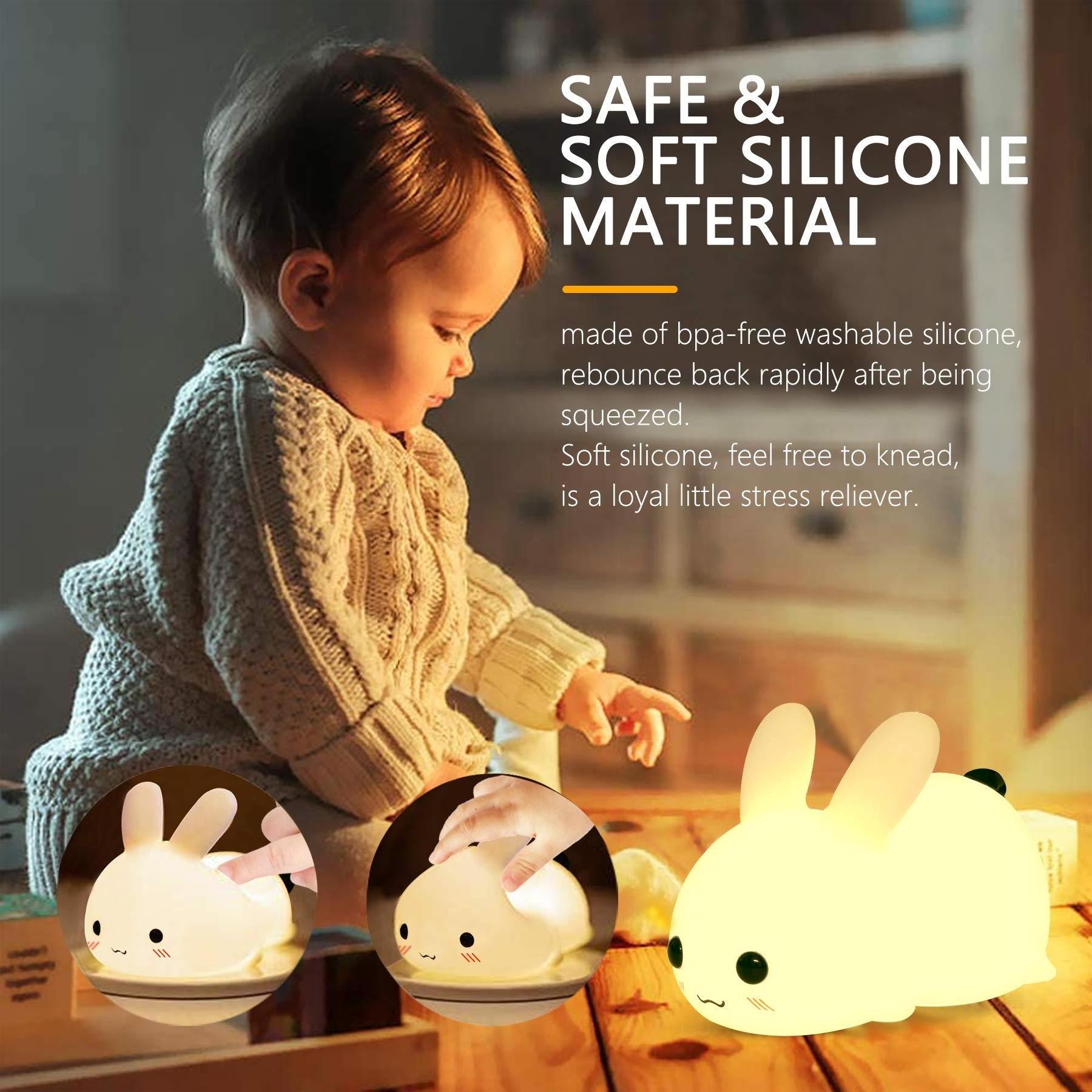 Kawaii Bunny Night Lights for Kids Soft Silicone LED Lights Sleep lamp Xmas Gifts for Toddler Kids Kawaii Gifts for Child Teen