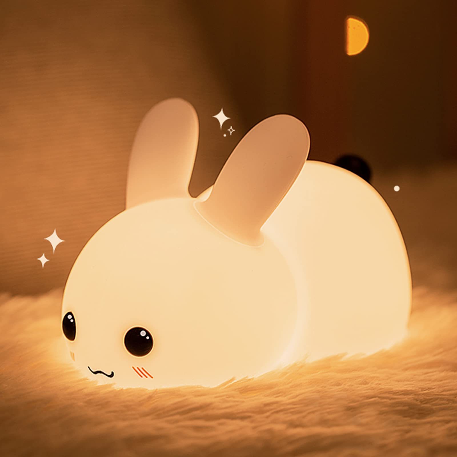 Kawaii Bunny Night Lights for Kids Soft Silicone LED Lights Sleep lamp Xmas Gifts for Toddler Kids Kawaii Gifts for Child Teen