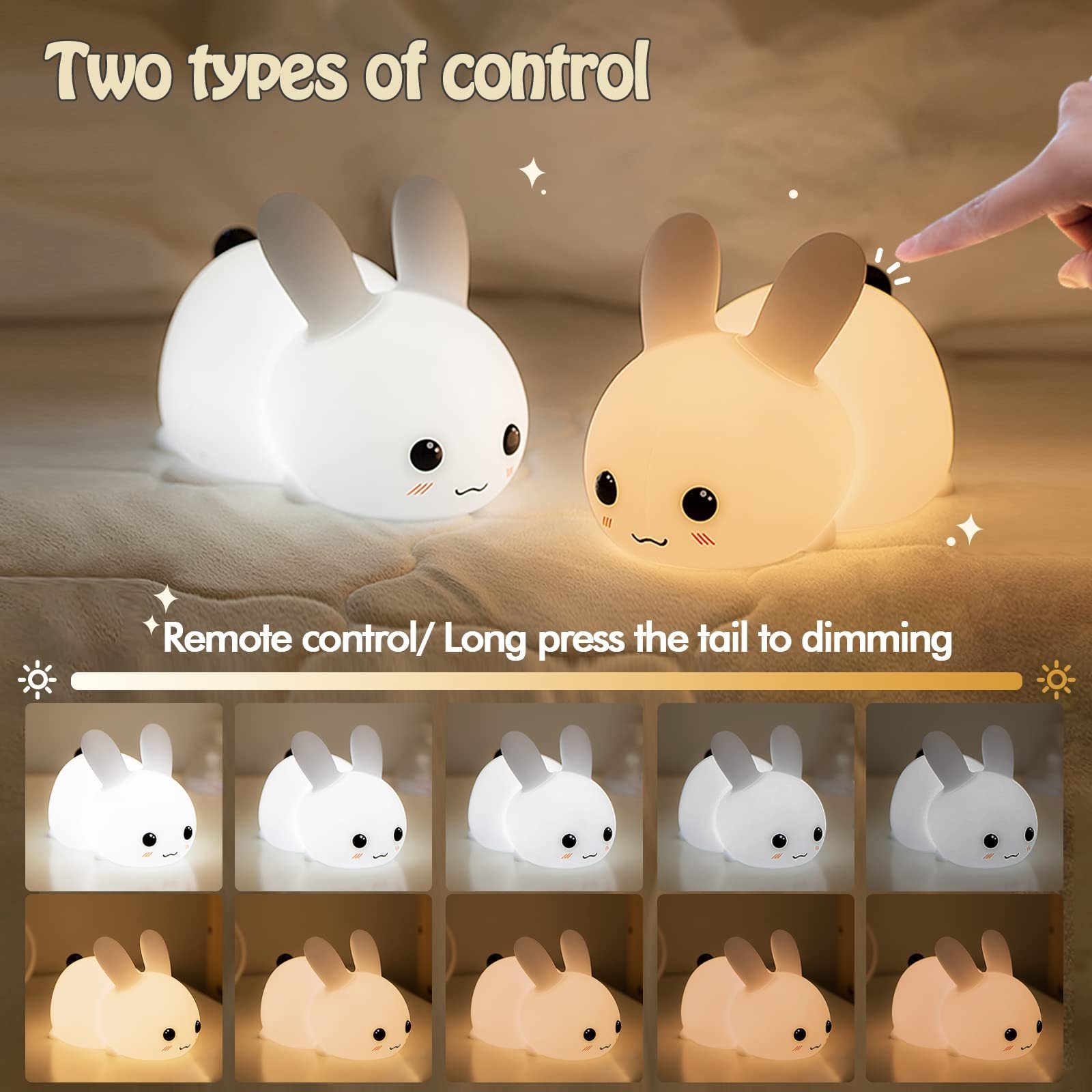 Kawaii Bunny Night Lights for Kids Soft Silicone LED Lights Sleep lamp Xmas Gifts for Toddler Kids Kawaii Gifts for Child Teen