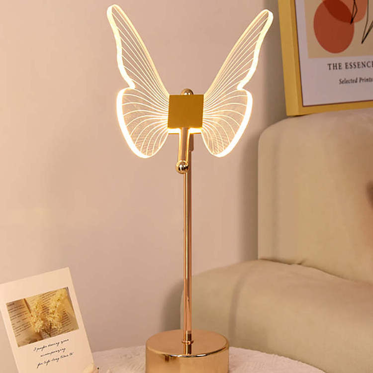 Pretty Butterfly Table Lamp LED Dimmable Nightstand Lamp Modern Golden Metal Base Butterfly Desk Lamps with Push Button Switch