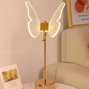 Pretty Butterfly Table Lamp LED Dimmable Nightstand Lamp Modern Golden Metal Base Butterfly Desk Lamps with Push Button Switch