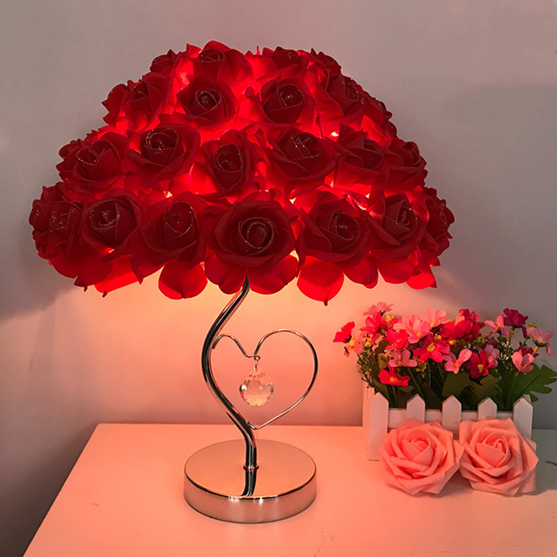 European Style Rose Flower LED Table Lamp Wedding Party Bedroom Bedside Night Light Decoration Gift Holiday Lighting