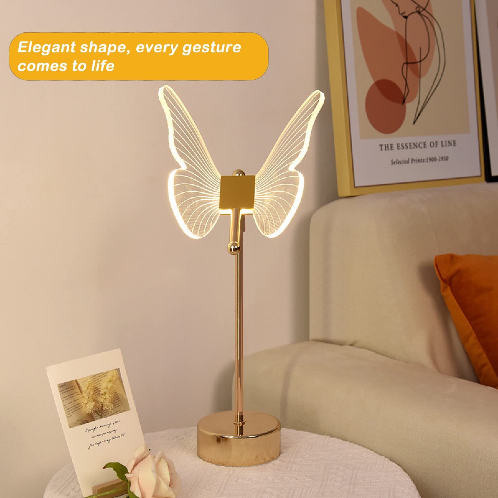 Pretty Butterfly Table Lamp LED Dimmable Nightstand Lamp Modern Golden Metal Base Butterfly Desk Lamps with Push Button Switch