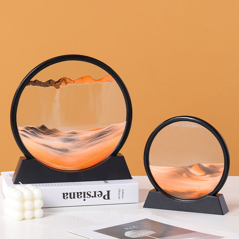 Desktop Decorations Flowing Painting Liquid Sand Art 3d Moving Sand Art Frame Round Glasses Deep Sea Sandscape In Motion Display