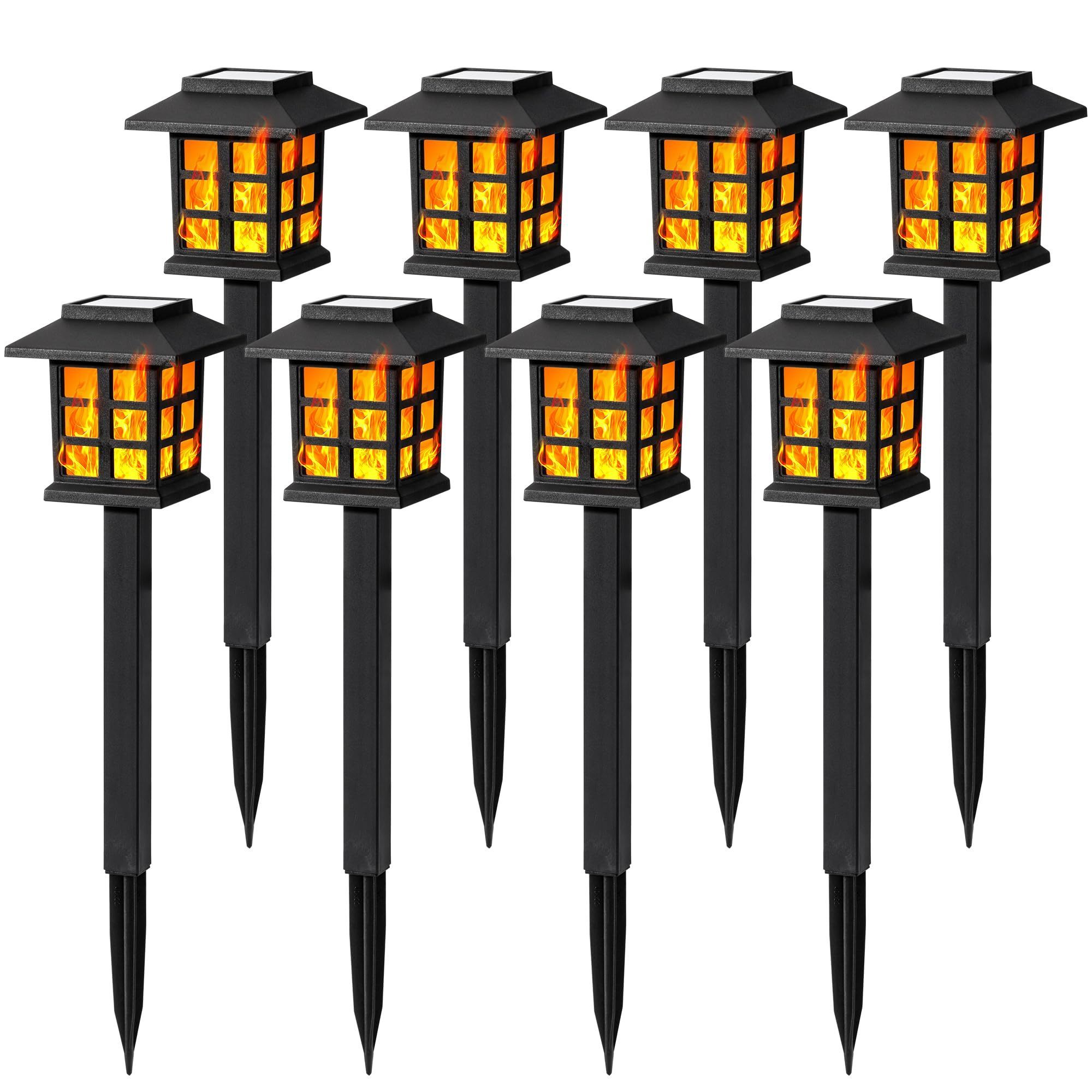 8 Pack Flickering Flame LED Solar Lights for Outside Waterproof Solar Garden Lights Maintain 10 Hours of Lighting for Christmas