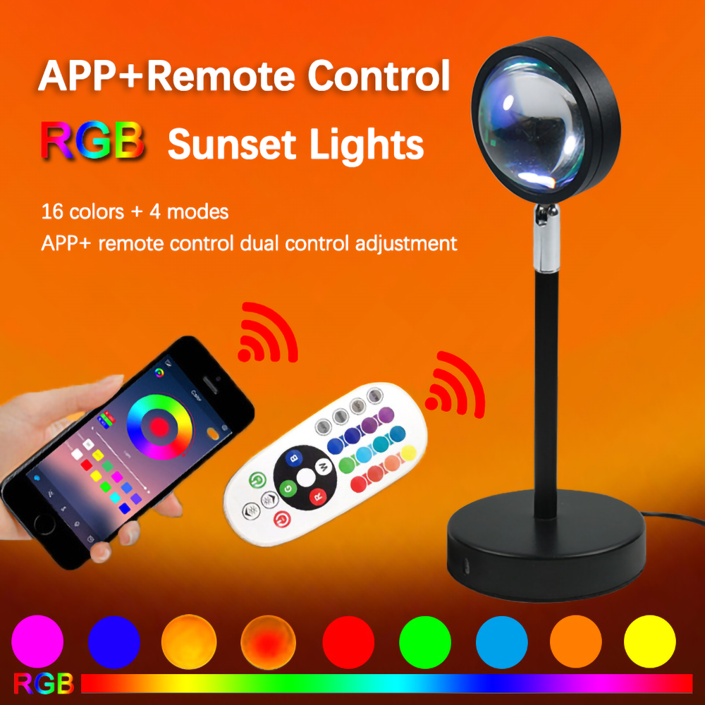 Amazom Hot Sale Free sample LED Sunset Lamp 16 Colors RGB APP with Remote control UFO rainbow Night Light led Sunset Light